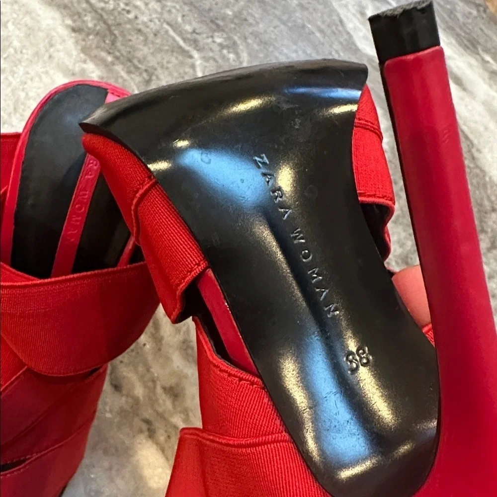 Zara Strappy Wrap Heels Red Sz 38